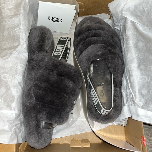UGG Shoes - Gray UGG Fluff Yeah Slippers